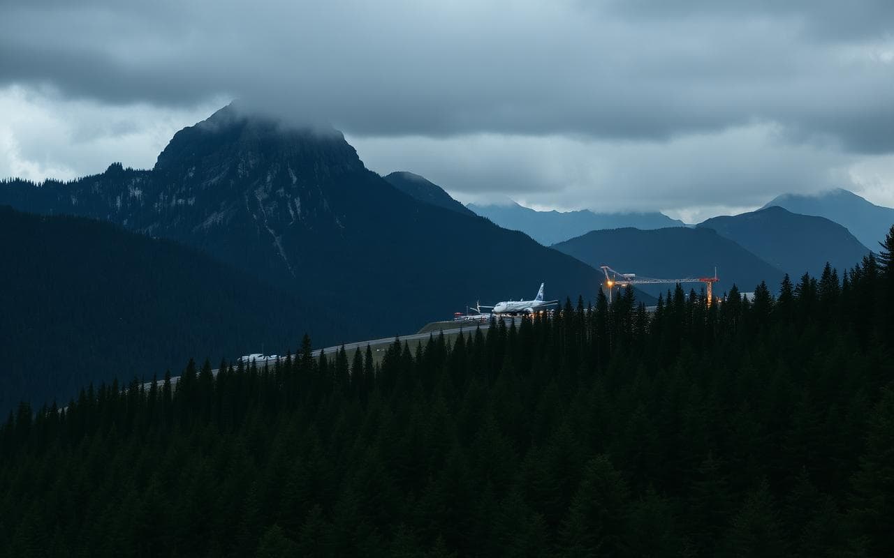 Mountain landscape with aviation facility
